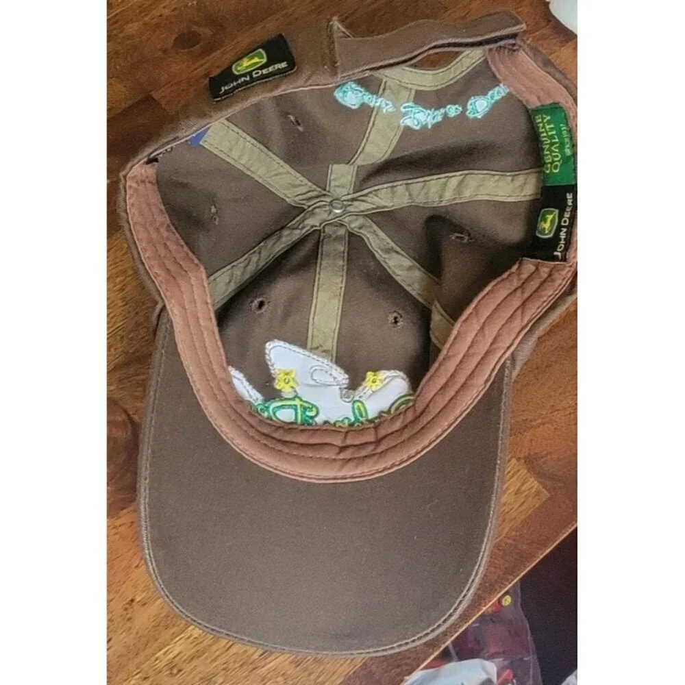 John Deere 2 Womens Adjustable Cotton Canvas Vintage Hat Floral Daisy Pink Brown